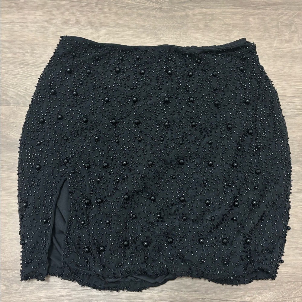 Oh Polly Black Beaded Mini Skirt